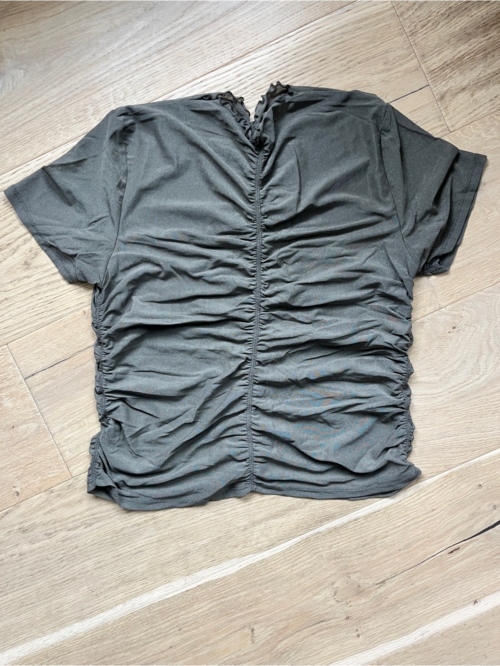 Ruched Short Sleeve Top - Olive Green